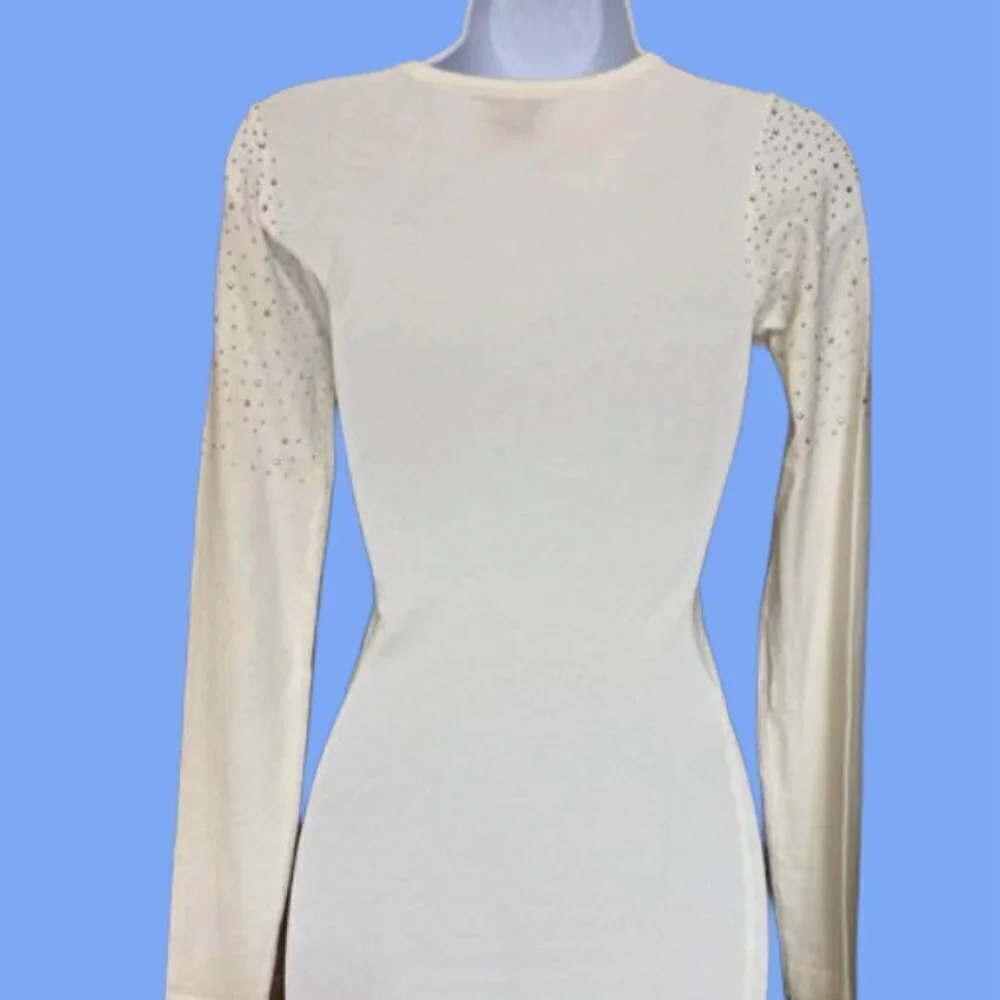 Bebe Long Sleeve White Rhinestone Sweater Mini Dress size XS New with Tags